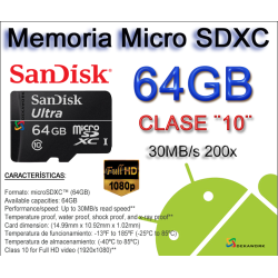 Memoria micro SDXC Sandisk 64GB clase 10