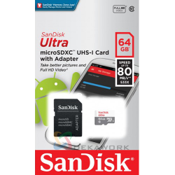 Memoria micro SD UHS-I Sandisk 64GB clase 10 - 80 MB/s