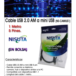 Cable USB 2.0 a mini USB 5 pines Nisuta NS-CAMIUS1