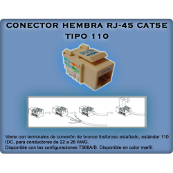 CONECTOR HEMBRA RJ-45 CAT5E TIPO 110 marfil